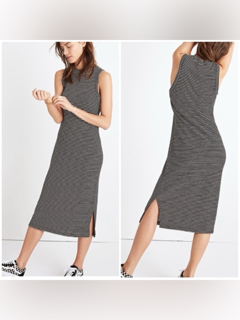 Madewell Black & White Striped Sleeveless Midi Dress